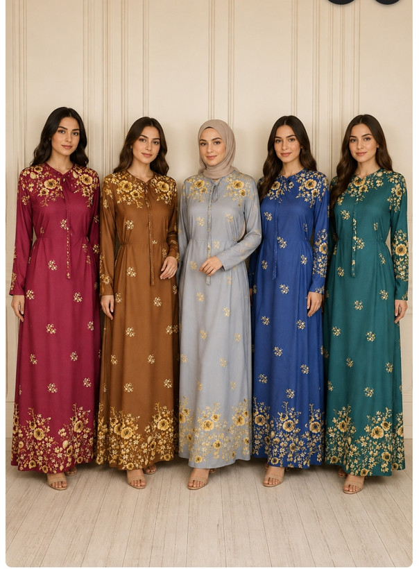 پیراهن ساحلی فلور گلدار کمر کش