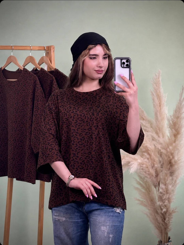 تیشرت پلنگی نخ 28 زنانه باکسی